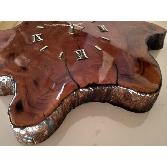 Vintage Live Edge Cypress Wall Clock – Natural Wood Slab Clock, Rustic 1970s Dec - Picture 8 of 12